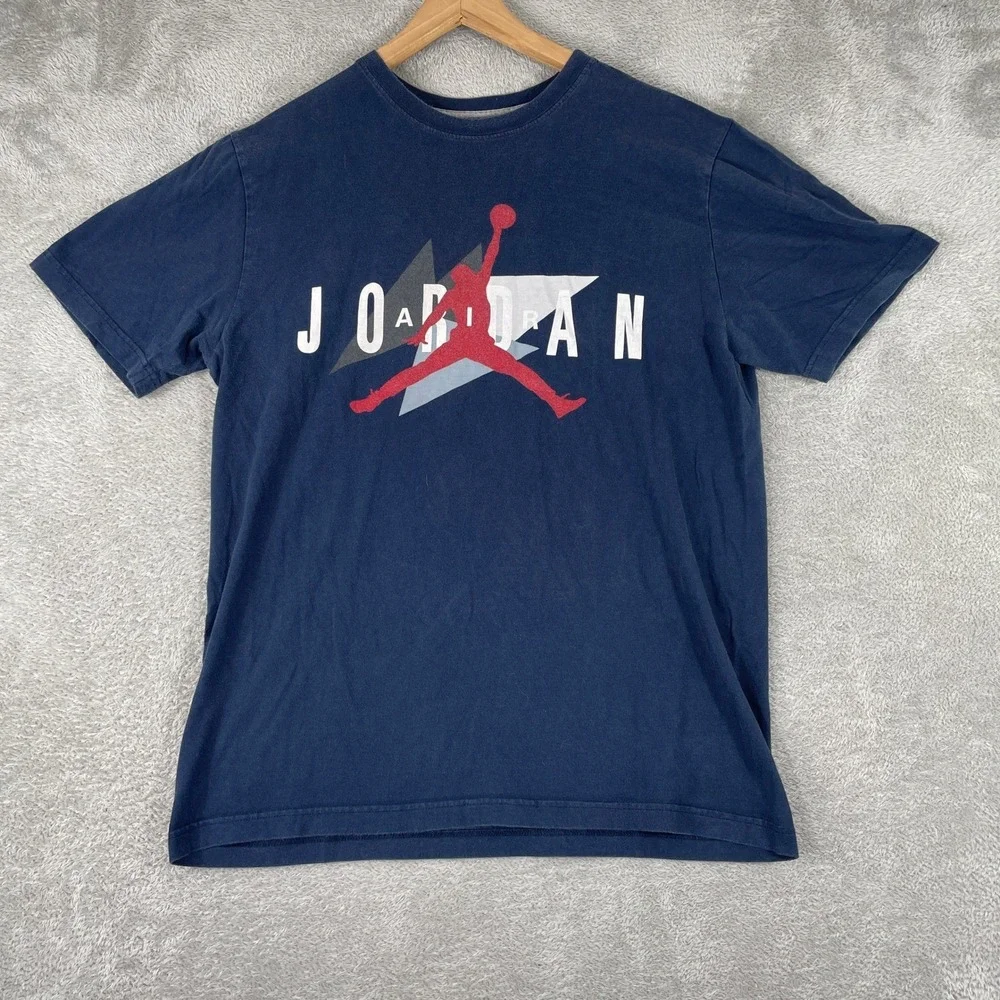 Jordan Shirt Mens Large Navy Blue Jumpman Spellout Graphic Basketball Tee